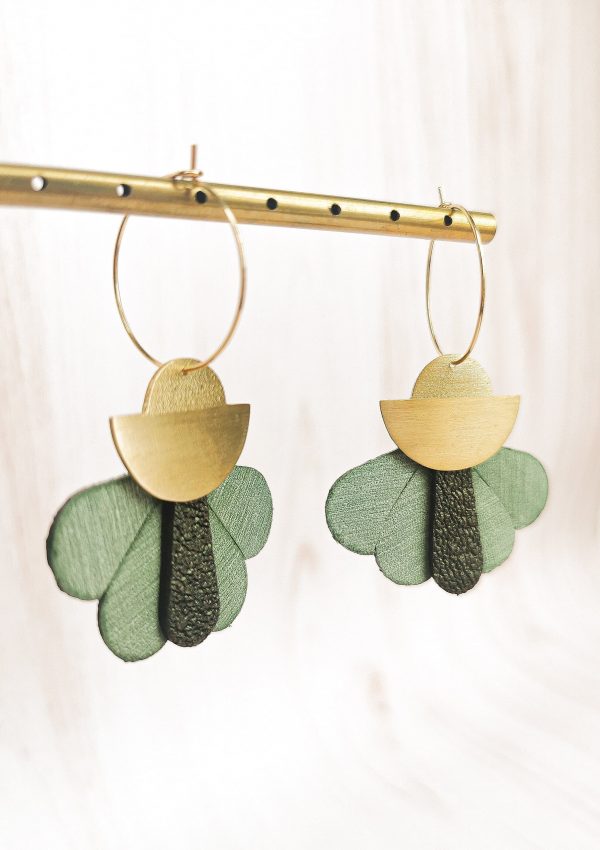 Créoles_luna_doré_plaqué_or_recyclé_cuir_chute_recyclé_vert_plusclair Créoles LUNAO