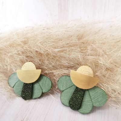 Clou d'oreille_LUNA_doré_plaqué or_cuir_vert_recyclé Boucle d'oreille LUNAO