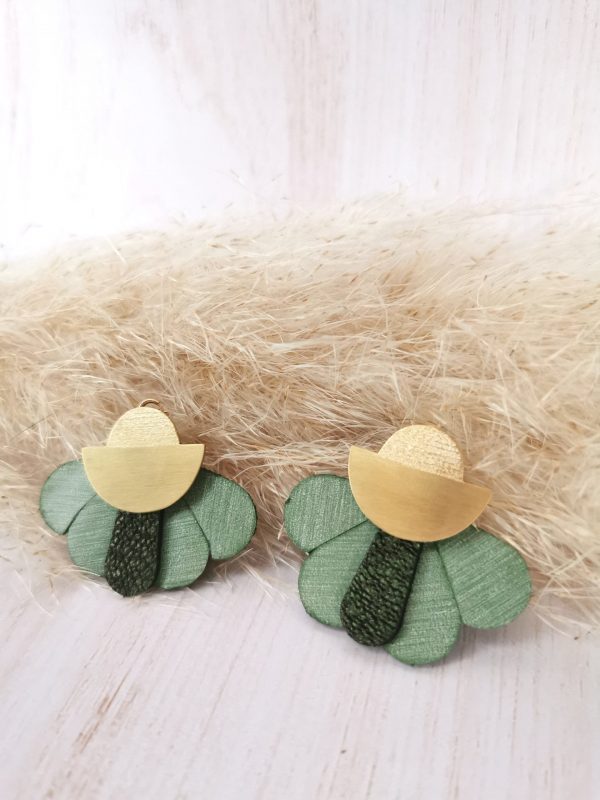 Clou d'oreille_LUNA_doré_plaqué or_cuir_vert_recyclé Boucle d'oreille LUNAO