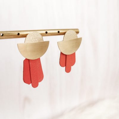 Clou d'oreille_LUNA_doré_plaqué or_recyclé_cuir_orange Boucle d'oreilles LUNAI