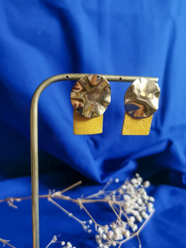 Boucles d'oreilles modulables en laiton doré à l'or fin et en cuir_Myosa_10 Boucles d'oreilles modulables en laiton doré à l'or fin et en cuir - Myosa