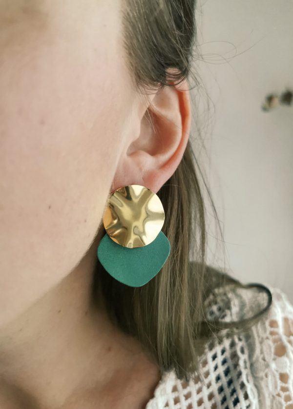 Boucles d'oreilles rondes, modulables_laiton doré à l'or fin et en cuir_Myosi_10 Boucles d'oreilles rondes, modulables en laiton doré à l'or fin et en cuir - Myosi