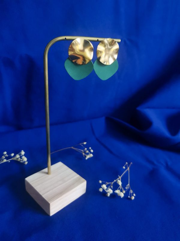 Boucles d'oreilles rondes, modulables_laiton doré à l'or fin et en cuir_Myosi_11 Boucles d'oreilles rondes, modulables en laiton doré à l'or fin et en cuir - Myosi