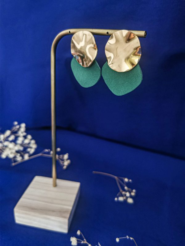 Boucles d'oreilles rondes, modulables_laiton doré à l'or fin et en cuir_Myosi_12 Boucles d'oreilles rondes, modulables en laiton doré à l'or fin et en cuir - Myosi